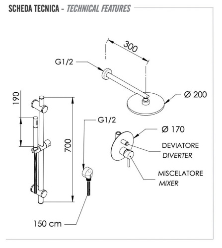 Душевая система Remer X Style X09S01OСFP, черный брашированный хром