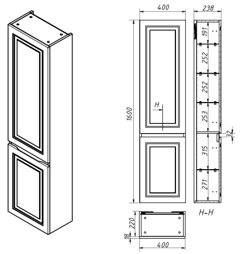 Пенал подвесной Caprigo Wales 40 36050R-SF024