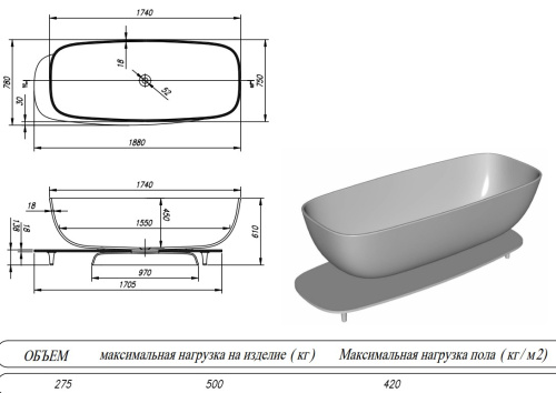 Ванна из искусственного камня Kolpa-San Milo FS 174x75 Black