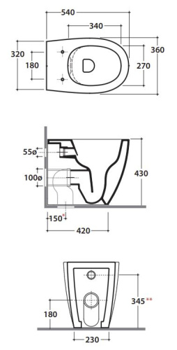 Унитаз приставной Globo 4all MD004BI
