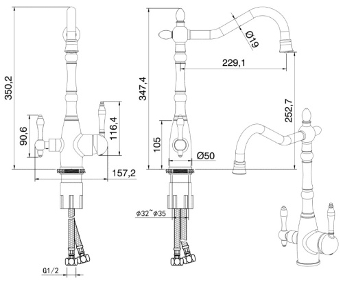 Смеситель для мойки Vivi Felice 1819-12 Oro Opaco