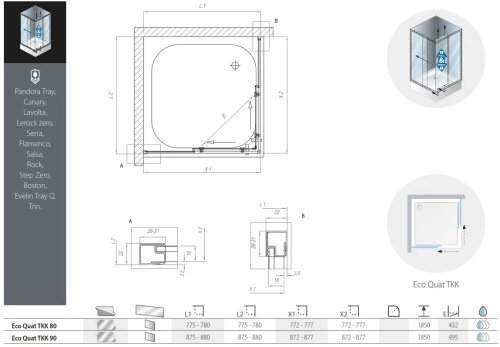 Душевой уголок Kolpa-San Eco quat TKK 80 black transparent 515230