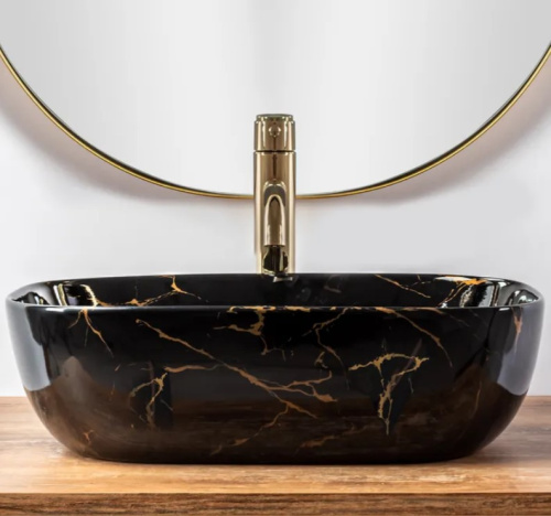 Умывальник Rea Belinda Black Marble Shiny U8907
