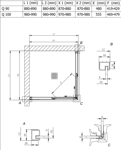 Душевая дверь Kolpa-San Libra Q 90 black transparent 516850