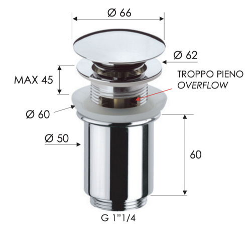 Донный клапан с переливом 1”1/4 Remer 905CC114BG, золото брашированное