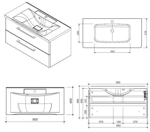 Тумба подвесная Caprigo Accord 90 2218-SF026