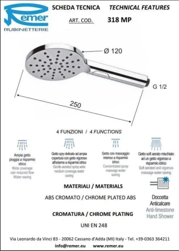 Ручной душ Remer 318MPX