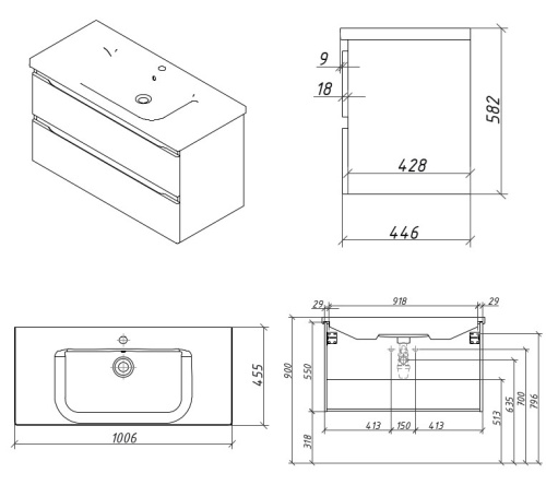 Тумба подвесная Caprigo Forte 100 36114-SF046