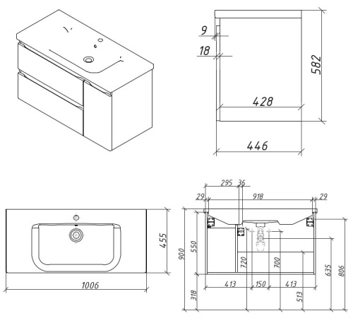 Тумба подвесная Caprigo Forte 100 36115R-SF023