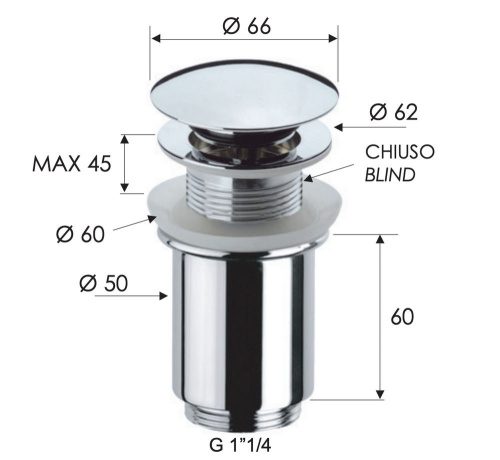 Донный клапан без перелива 1”1/4 Remer 904CC114XV, сталь