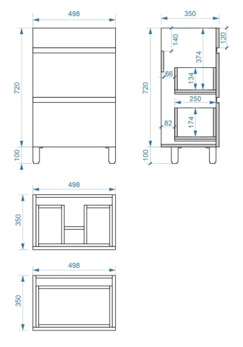 Тумба напольная Vela Мира 50Н ящики под Alice TU27155