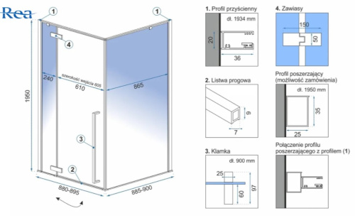 Душевой уголок Rea Fargo Gold 90x90 K4903
