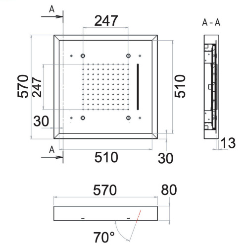 Верхний душ потолочный с подсветкой 57 см Remer 357LS57NC