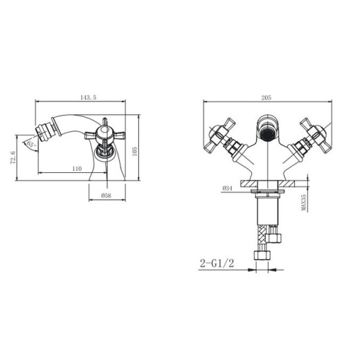 Смеситель для биде Caprigo Bristol 21-530-CRM