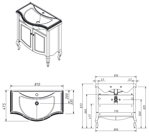 Тумба напольная Caprigo Verona 80 33518-TP813