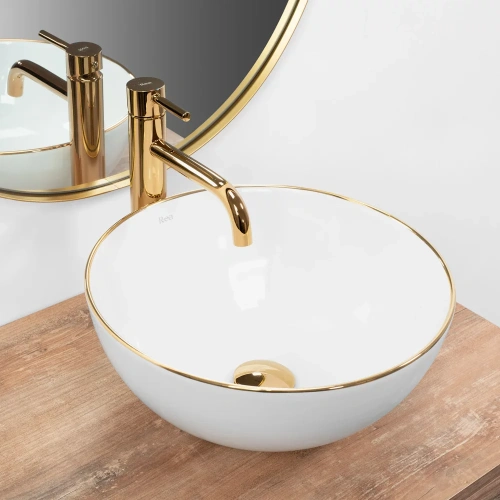 Умывальник Rea Stella white gold edge U7445
