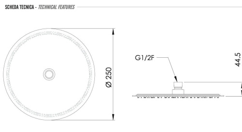 Верхний душ с шарнирным соединением 25 см Remer 357UFM25BOX, белый матовый