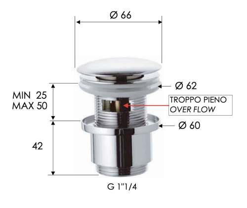 Донный клапан с переливом 1”1/4 Remer 905CC2114BG, золото брашированное