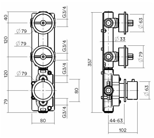 Встраиваемая часть для термостатического смесителя QuadroDesign IN0049