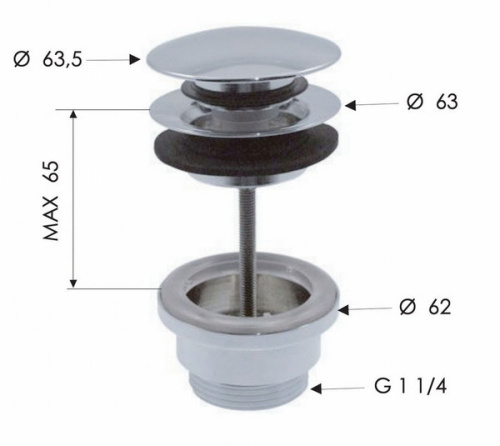 Донный клапан универсальный 1”1/4 Remer 905CCR114BO, белый матовый
