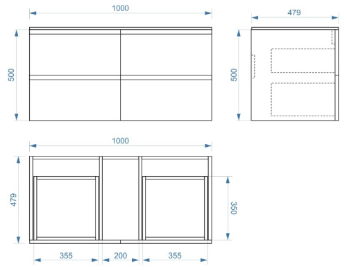 Тумба подвесная Vela Мира 100П 4 ящика (белый) TU47100