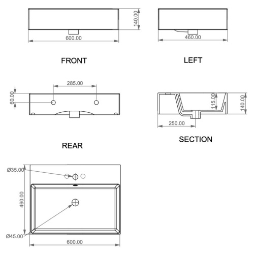 Умывальник GSG Ceramic Design Zenith ZELAVBW60000