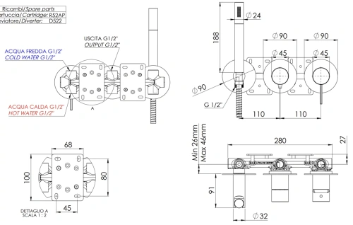 Смеситель для душа Remer Metrica MC97D2PXV, сталь