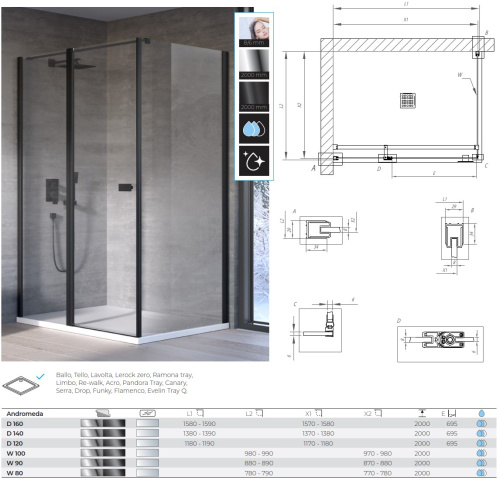 Душевая дверь Kolpa-San Andromeda D 140 black transparent 516640