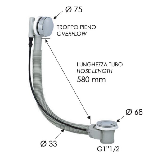 Слив-перелив полуавтоматический для ванны Remer 96PXV, сталь