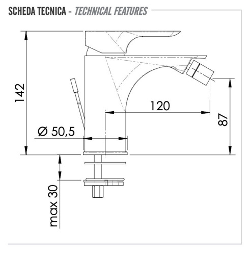 Смеситель для биде Remer Infinity I20XV, сталь