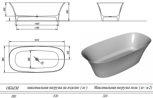 Ванна из искусственного камня Kolpa-San Blanche FS 180x85 Black