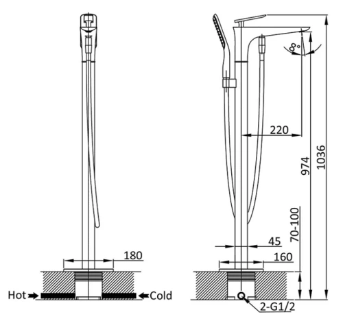 Смеситель для ванны Vincea VTF-102CH