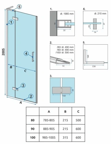 Душевая дверь Rea Hugo Gold brush 100 K8413