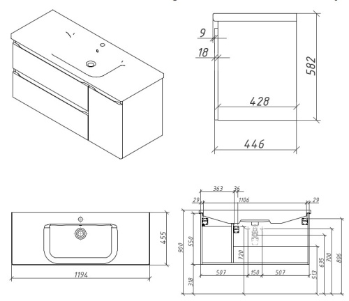 Тумба подвесная Caprigo Forte 100 36117R-SF024