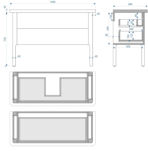Тумба напольная Vela Грация 120Н под столешницу TU29066