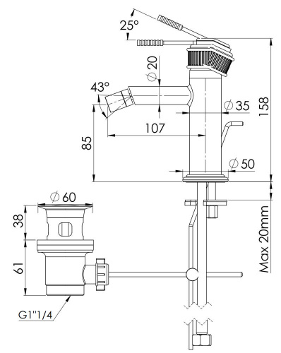 Смеситель для биде Remer Atelier AL20XV, сталь