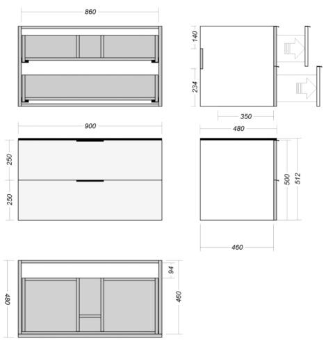 Тумба подвесная Vela Каскад Голо 90П серый матовый TU27088