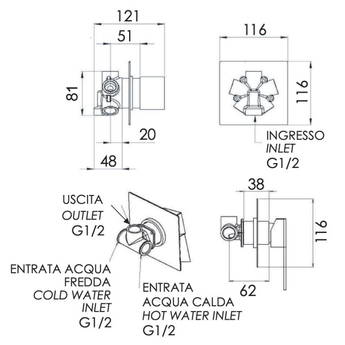 Смеситель для душа Remer Qubika Q94C