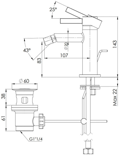 Смеситель для биде Remer Metrica MC20BG, золото брашированное