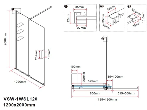 Душевая стенка Vincea Walk-In VSW-1WSL120GSB