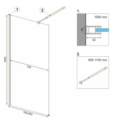 Душевая стенка Rea Aero Black 80x195 K7580